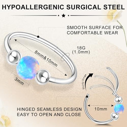 ONESING 9-40 Pcs Nose Rings - Hoops, Studs & L Shape - Hypoallergenic Stainless Steel Nose Piercings for Women & Men - color: Blue Opal-2Pcs