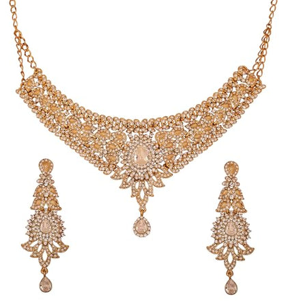 Touchstone Indian jewelry sets for women tikka wedding necklace costume guest statement bollywood rhinestones crystal faux pearls gold big royal neck piece set bridal fashion accessories - color: D313 Gold 2