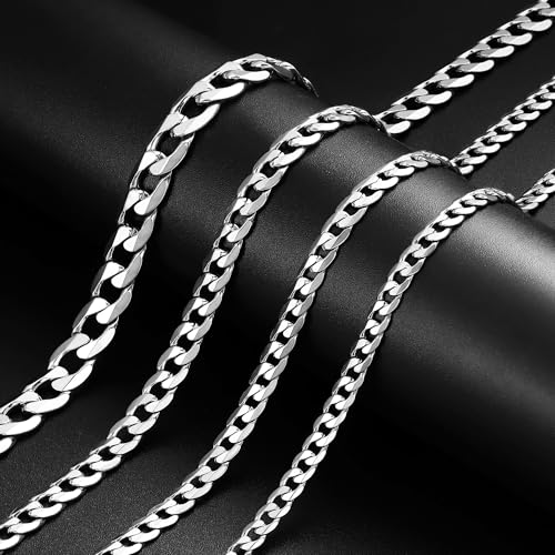 Monily Silver Chain for Men Stainless Steel Curb Chain Necklace Women - size: 36 Inches, style: 4 mm wide