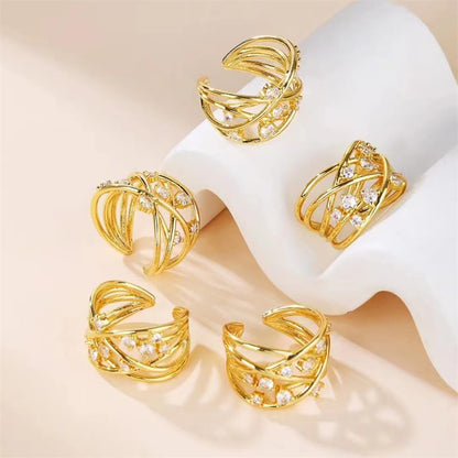 18K Gold Plated Rings for Women and Teen Girls Non Tarnish Cubic Zirconia Fidget Ring Butterfly/Snake/Mesh/Cross/Crown Knuckle Ring Open Adjustable Statement Stacking Chunky Rings - color: Mesh