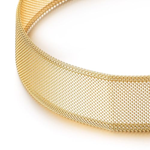 COOLSTEELANDBEYOND Mesh Choker Necklace for Women, Statement Jewelry, Fashionable Metal Collar for Parties - color: A-Color: Gold
