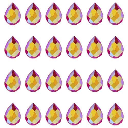 50Pcs Red Faceted Glass Teardrop Beads Electroplate Top Drilled Drop Loose Spacer Beads Transparent Crystal Water Drop Bead Teardrop Chandelier Charms for DIY Earring Bracelet Jewelry Making - color: Red