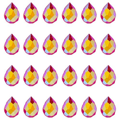 50Pcs Red Faceted Glass Teardrop Beads Electroplate Top Drilled Drop Loose Spacer Beads Transparent Crystal Water Drop Bead Teardrop Chandelier Charms for DIY Earring Bracelet Jewelry Making - color: Red