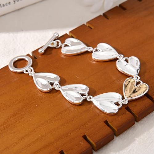 14K Gold & Silver Plated Lightweight Link Bracelet for Women | Stackable Bracelets ,14K Gold Plated Bracelets with CZ,Lightweight Trendy Chain Bracelet Jewelry Gift - style: silver heart chain