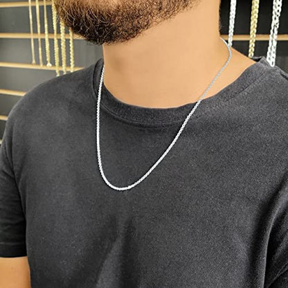 925 Sterling Silver necklace 1.5MM 2MM 2.5MM Circle Rolo Link Chain Necklace- Belcher Chain Rolo Link Necklace For Women, Necklace for Pendant,16,18,20,24,30