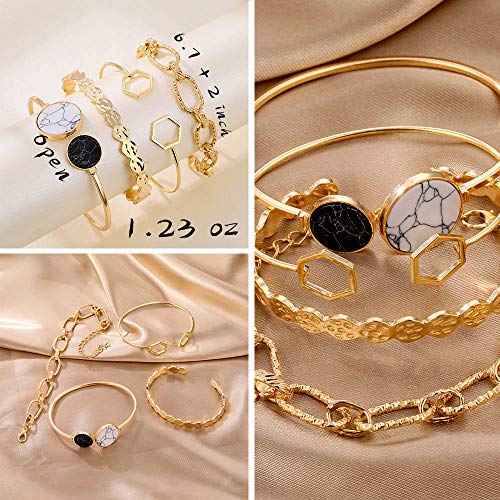 IFKM 6 PACK (24 PCS) Boho Gold Chain Bracelets Set for Women, 14K Gold Plated Multiple Layered Stackable Open Cuff Wrap Bangle Adjustable Link Italian Cuban Jewelry for Women Gift - style: 24 PCS Chains