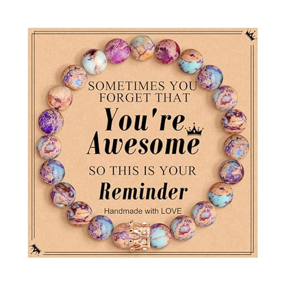 JoycuFF Woman Birthday Gifts Idea Friendship Gifts For Women Best Friends Besties Aunt Female Mom Daughter Granddaughter Gf Anniversary Christmas Graduation Healing Stone Crown Gifts For Her - style: 1.Sometimes-You're Awesome Gifts-Colorful Imperial Jasp