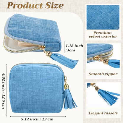 Hsei 5 Pack Small Travel Jewelry Case Bulk Mini Jewelry Organizer for Women 6-layer Velvet Zipper Pouch Bag Bridesmaid Gifts for Bangles Link Bracelets Storage Protect