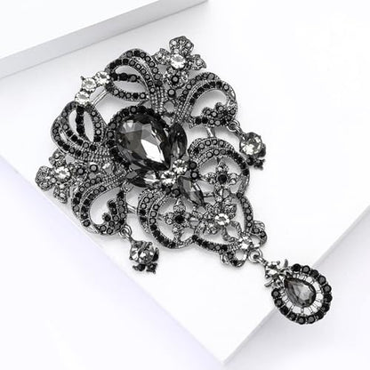 YOQUCOL Retro Austrian Crystal Big Brooch Pin for Women Large Flower Shape Brooches Lapel Pins for Sweater,Coat Dress Accessories - color: A-Black