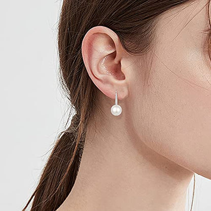 JO WISDOM 925 Sterling Silver Freshwater Pearl Hoop Earrings with Dangle Real Pearl,Simulated Pearls - color: D-8mm white pearl