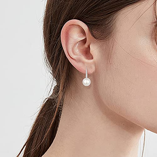 JO WISDOM 925 Sterling Silver Freshwater Pearl Hoop Earrings with Dangle Real Pearl,Simulated Pearls - color: D-8mm white pearl