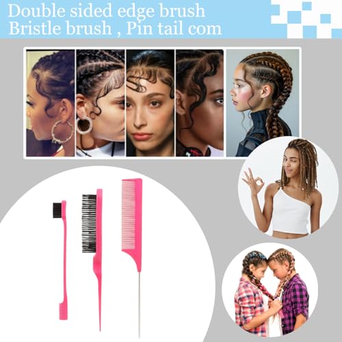 Curly Hair Brush,Curl Defining Brush,Slick Back Hair Brush,Rat Tail Comb,Edge Bristle Brush,Clip Claw,Bow,Satin Scrunchies,No Damage Hair Ties,Scarf Hair Ties,Gifts For Women,Best Gift Set(Purple) - color: Exquisite gift box（Purple)