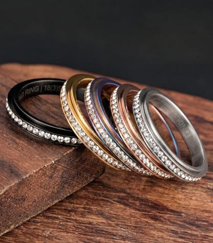 King Ring 3mm Spinner Rings – Premium Stainless Steel Fidget Rings for Women - Designed in USA - color: Multi White