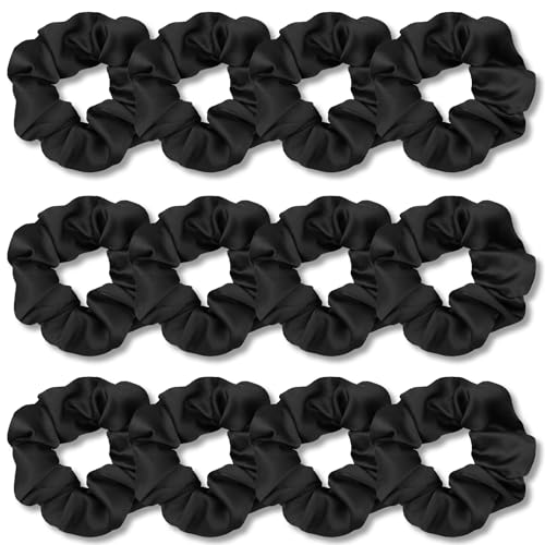 IVARYSS Scrunchies for Hair Sleep, Premium Satin Soft Than Silk for Women Curly Hair, Cute Bands Ties for Girls Thin | Thick Hair Styling, 12 Pack, Black - color: Black Scrunchies