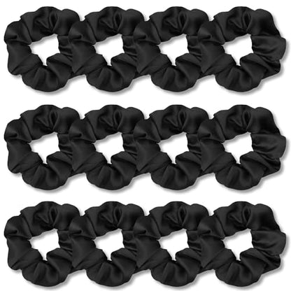 IVARYSS Scrunchies for Hair Sleep, Premium Satin Soft Than Silk for Women Curly Hair, Cute Bands Ties for Girls Thin | Thick Hair Styling, 12 Pack, Black - color: Black Scrunchies
