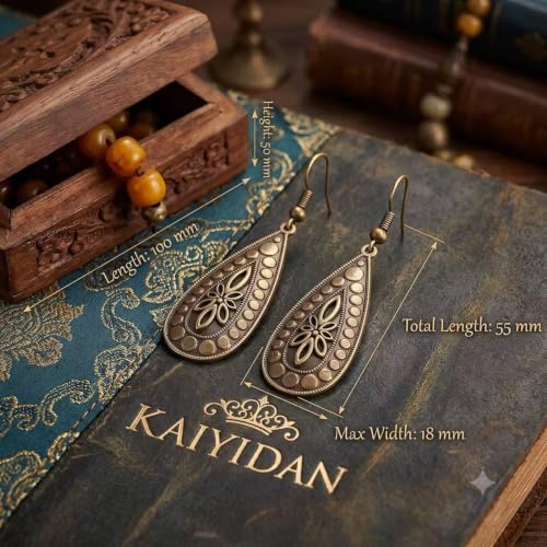Boho Turquoise Dangle Earrings For Women Trendy,Western Blue Gemstone Drop Earings,Vintage Gothic Ethnic Statement Beach Vacation Long Birthstone Earrings with Leaf Teardrop Turquoise Crystal Tassels,Fashion Jewelry Birthday Gift. - style: A38 Bronze Flow
