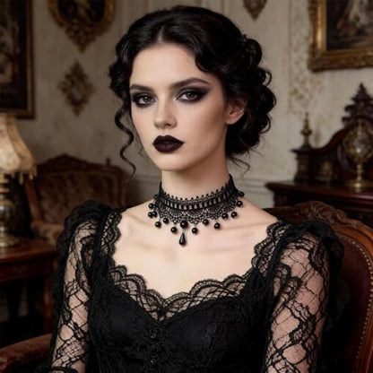 Goth Black Lace Choker Necklace for Women Gothic Vampire Necklace Halloween Victorian Dress Costume Accessories - color: Black3