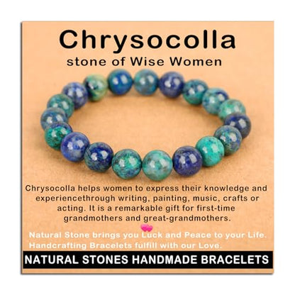 AD Beads Handmade Gemstone Stretch Elastic Bracelet Crystal Healing Reiki Nature's Beauty and Spiritual Essence Unisex (10mm, Chrysocolla (Wise Women)) - color: Chrysocolla (Wise Women), size: 10mm