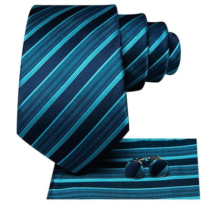 Hi-Tie Men 63inches Tie Set Extra Long Necktie Paisley Tie Pocket Suqare Cufflinks Big and Tall Men Tie - color: Blue Teal