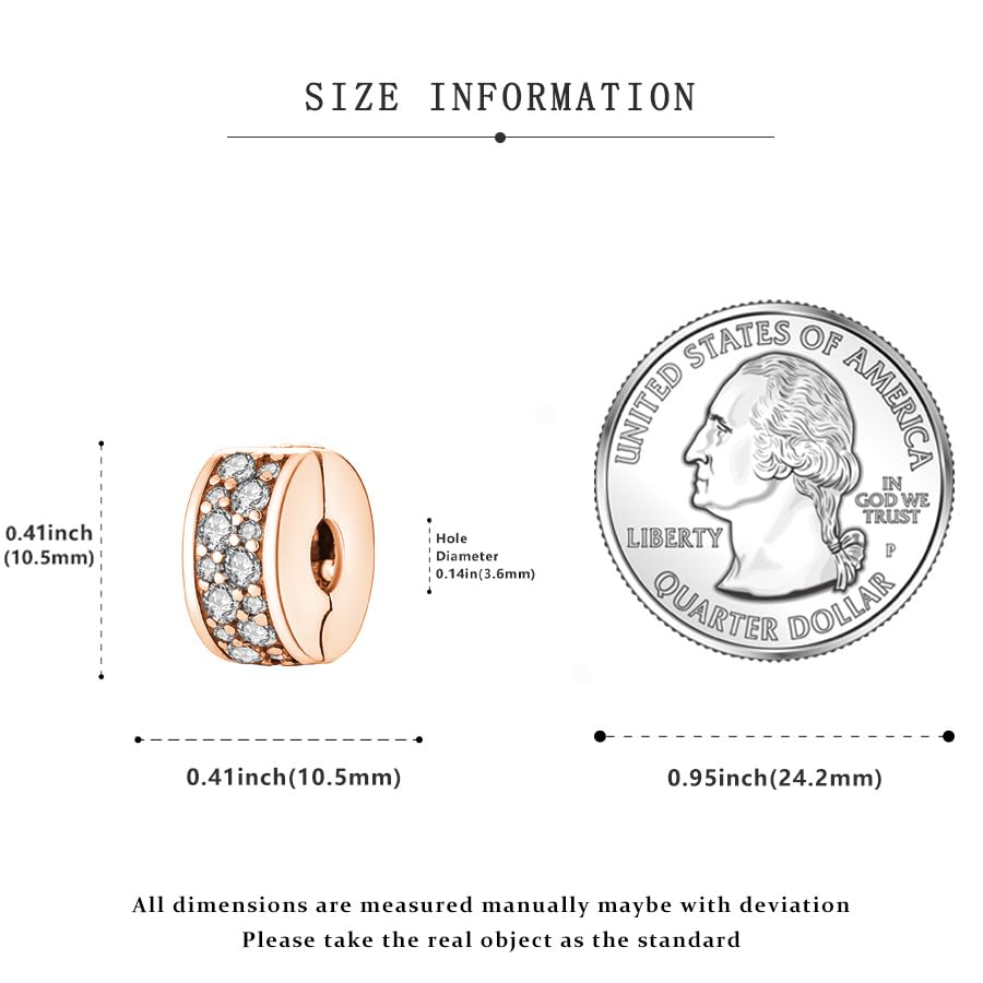 925 Sterling Silver Openable Clip Spacer Bead Fits Pandora Bracelet | Hypoallergenic Clip Stopper Charm, Star Clover Butterfly Floral Mom Heart Paved Zircon Gift for DIY Charm Bracelet Jewelry - color: Rose Gold Paved Zircon