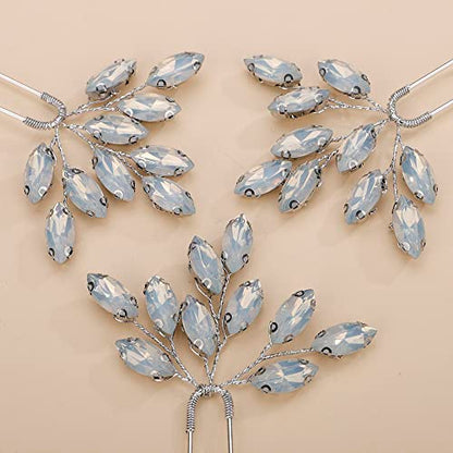 Teyglen 3pcs Bridal Crystal Hair Pins Rhinestones Hair Pieces Simple Crystal Wedding Hair Accessories Handmade Hair Pins for Women Bride Girls (Opal) - color: Opal