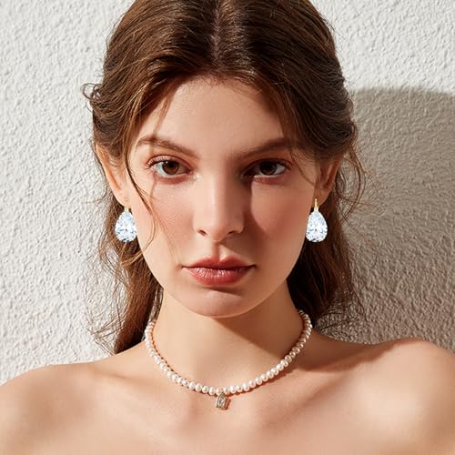 14K Gold Teardrop Crystal Leverback Earrings Sparkly Rhinestone Water Droplet Dangle Drop Earrings For Women - color: White