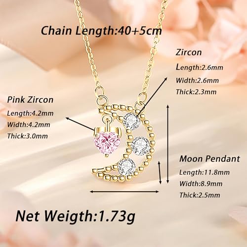 925 Sterling Silver Dainty Crescent Moon Necklace for Women | 14K Gold Plated White Cubic Zirconia Moon and Star Pendant Choker Necklace to Daughter Mother Trendy Wedding Jewelry Gifts - color: Gold D