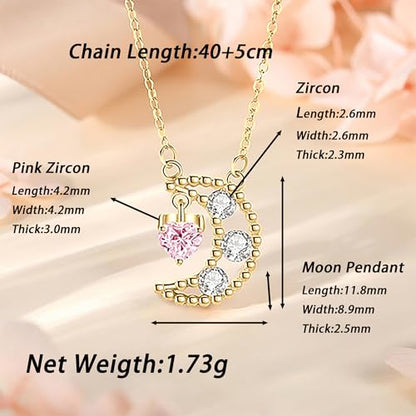925 Sterling Silver Dainty Crescent Moon Necklace for Women | 14K Gold Plated White Cubic Zirconia Moon and Star Pendant Choker Necklace to Daughter Mother Trendy Wedding Jewelry Gifts - color: Silver D