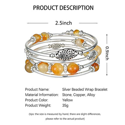 FULU AUTUMN Stackable Beaded Bracelets for Women Boho Wrap Silver Bracelet Layered Fashion Jewelry Gifts for Her - color: 17-Yellow