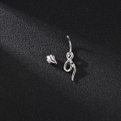 14G Surgical Stainless Steel Dangle Belly Button Rings for Women Belly Ring Dangling Piercing Jewelry CZ Snake lizard Skull Spider bat Halloween Party Punk Rock - style: Green eyed snake shape