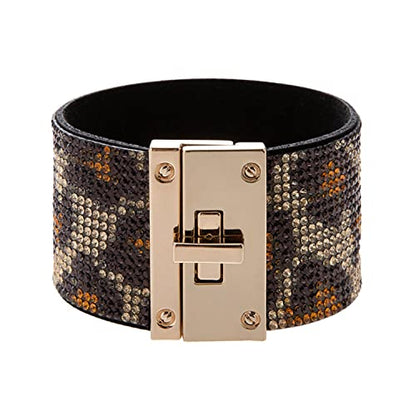 Rantanto Leather Wrap Bracelets For Women Gold Twist Lock Buckle Wrist Cuff | PU leather,Skin-friendly,Boho Stackable Wristband,Fashion Daily Jewelry,Trend Casual Party Bangle,Fit For Birthday, Holiday - color: Crystal Leopard