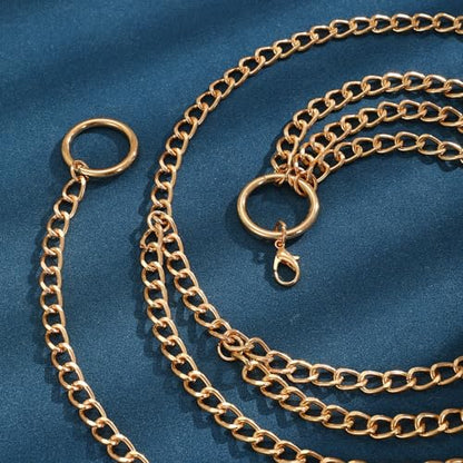 Chain Belt for Women Fashion Multilayer Metal Waist Chain Dress Belt Adjustable - size: Fit Waist Up to 53'', style: Gold-C