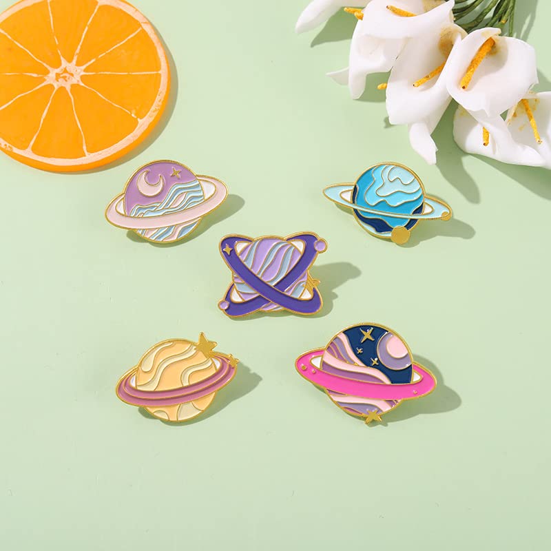 Cartoon Animal Enamel Brooch Set Cute Butterfly Duck Cat Lapel Pins for Backpacks Jacket Decoration Gifts for Friends - style: Solar System