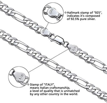 Savlano 925 Sterling Silver 5.5mm Italian Solid Figaro Link Chain Necklace Comes With a Gift Box for Men & Women - Made in Italy