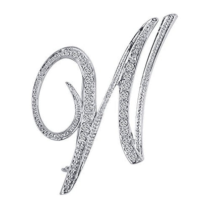 A-Z 26 Letters Pins Brooches Silver Plated Metal Broaches Pins-Clear Crystal Initial Breastpin - color: 1pcs-W