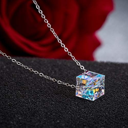 ONLYJUMP Austrian Crystal Cube Earrings Necklace Bracelet Set for Women Handmade Square Rhinestone Silver Plated Ice Earrings Necklace Bracelet Mother's Day Fashion Jewelry Gifts