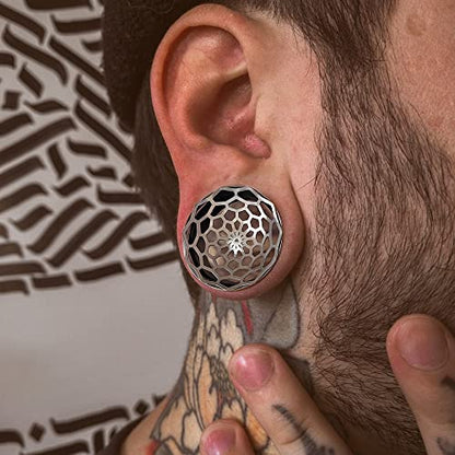 1 Pair New Classic gauges Ear Plugs Tunnels Hypoallergenic 316 Stainless Steel Ear Gauges 8mm-25mm (0G-1") Body Piercing Jewelry - color: Black-1277, size: 5/8" (16mm)