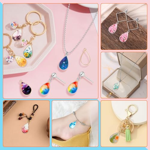 100pcs Open Bezel Pendants Teardrop Open Back Frame Pendant Hollow Frame Pendants Resin Casting Frame Pendant for Pressed Flower, Earrings, Bracelet, DIY Crafts(K Gold,White K) - color: K Gold,White K;Teardrop