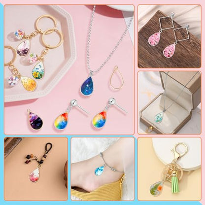 100pcs Open Bezel Pendants Teardrop Open Back Frame Pendant Hollow Frame Pendants Resin Casting Frame Pendant for Pressed Flower, Earrings, Bracelet, DIY Crafts(K Gold,White K) - color: K Gold,White K;Teardrop