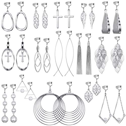 15 Pairs Wholesale Clip on Earrings for Women Trendy,Lightweight Clipon Earrings for Women in Silver Tone - style: #2-Silver earrings