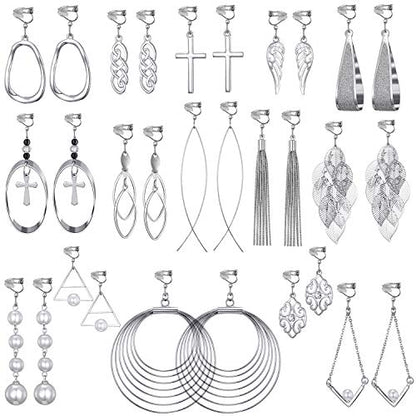 15 Pairs Wholesale Clip on Earrings for Women Trendy,Lightweight Clipon Earrings for Women in Silver Tone - style: #2-Silver earrings