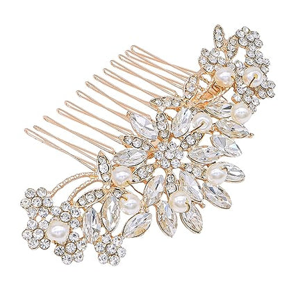 Rose Gold Wedding Hair Comb With Pearls and Crystals Wedding Hair Accessories Bridal Headpiece Or For Parties (Rose God) - color: Rose Gold