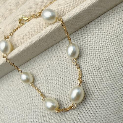 Anklet for Women Layered Anklets Women Double Heart Silver Bohemian Pearls Flat Chain Ankle Bracelet Charm Beaded Dainty Foot Jewelry Heart Charm Dainty Layer Anklets Trendy - color: Gold Pearl
