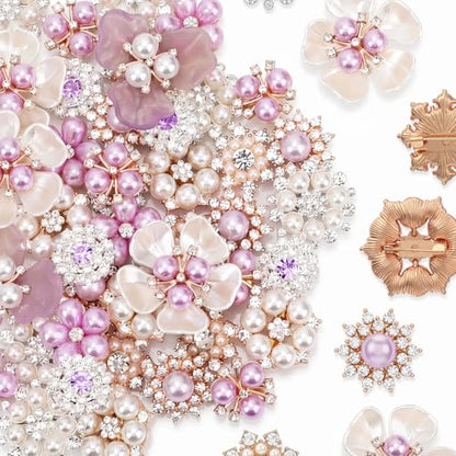 Sureio 45 Pcs Pearl Rhinestone Brooch Lapel Pin Set - color: Purple