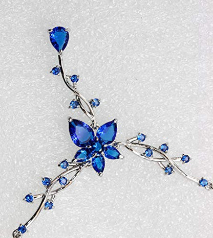 Faship Gorgeous CZ Crystal Floral Necklace Earrings Set - color: Blue