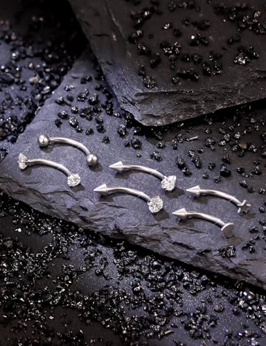 16G Eyebrow Ring Piercing Jewelry Surgical Steel Internal Thread CZ Heart Star Vertical Labret Lip Ring Rook Daith Earrings Belly Button Ring Piercing Jewelry for Women Silver Black Gold - color: Silver, size: 16G, 8mm Length, 3mm CZ