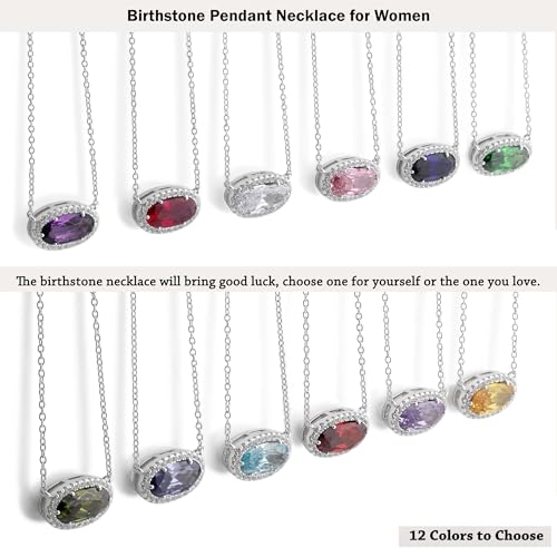 Belacqua Gemstone Necklace in Sterling Silver,Halo Pendant with Accent, Oval Cut 6 * 12mm, 15" Cable Chain with 2" Extender, Spring Ring Clasp, Dainty Birthstone Necklace for Women, Gift Box Included - color: 12-December-Blue Tanzanite