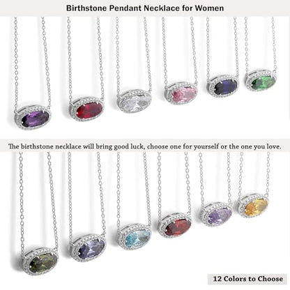 Belacqua Gemstone Necklace in Sterling Silver,Halo Pendant with Accent, Oval Cut 6 * 12mm, 15" Cable Chain with 2" Extender, Spring Ring Clasp, Dainty Birthstone Necklace for Women, Gift Box Included - color: 11-November-Citrine Amber Brown