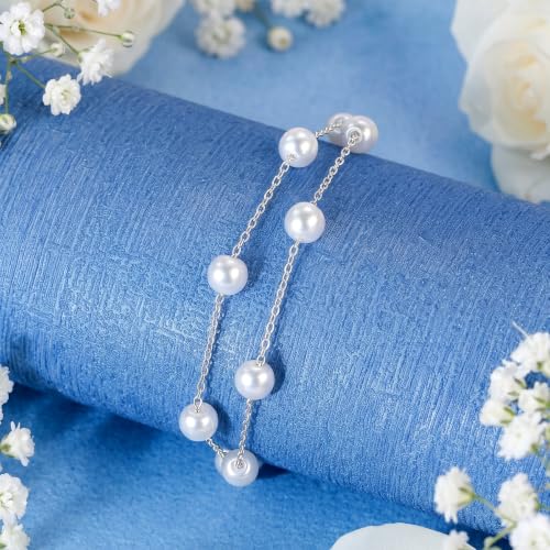 DAYANEY Pearl Bracelets for Women Gold Bracelet Silver Pearl Jewelry | Gold Bracelet Silver Pearl Jewelry Summer Gifts for Girls Dainty Daisy and Heart Bracelets Cute Floral Jewelry for Bridesmaid - style: Silver Pearl-Layered