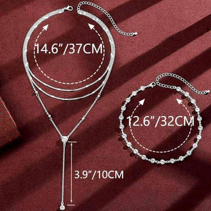 Rhinestone Y Choker Neckalce Silver Layered Necklaces for Women | Elegant Long Drop Necklace Sparkly Crystal Prom Jewelry